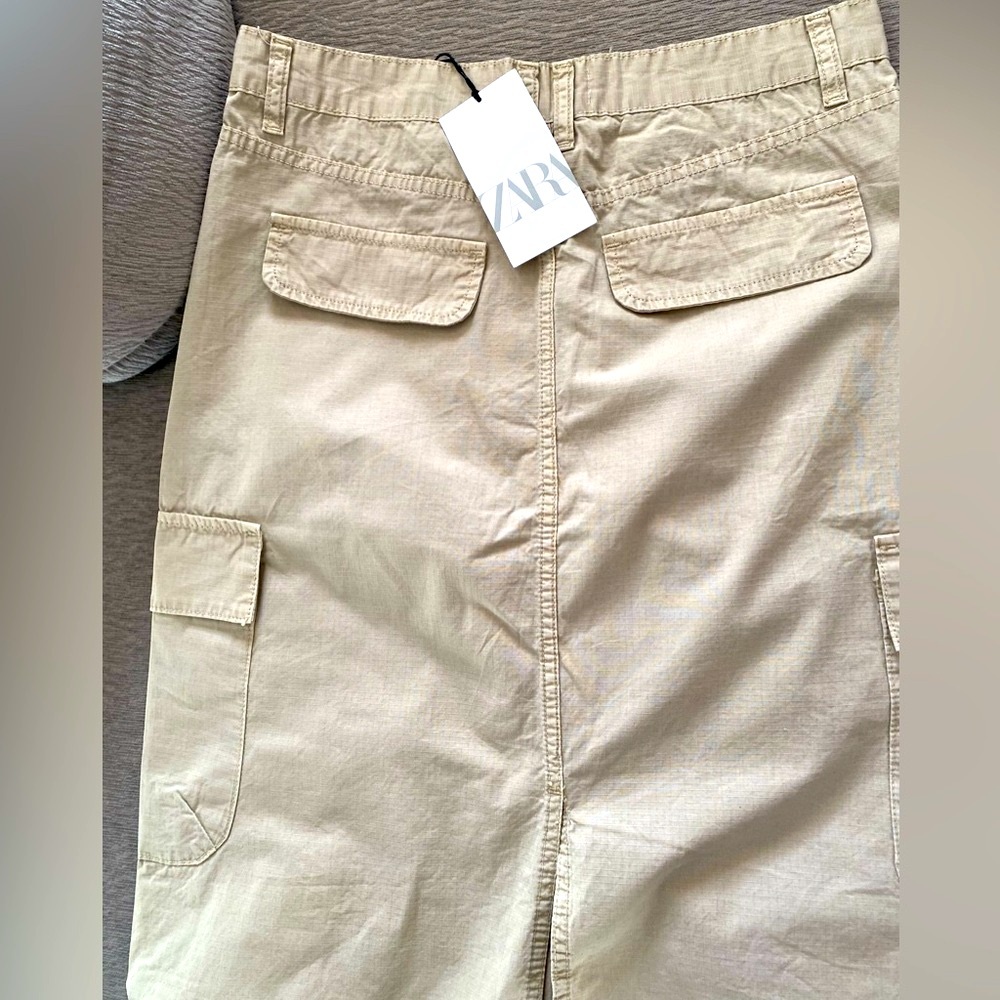 ZARA Tan Cargo Midi Skirt - Size S - NEW - Picture 3 of 4